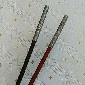 Vintage long hair sticks barrettes boho retro pair